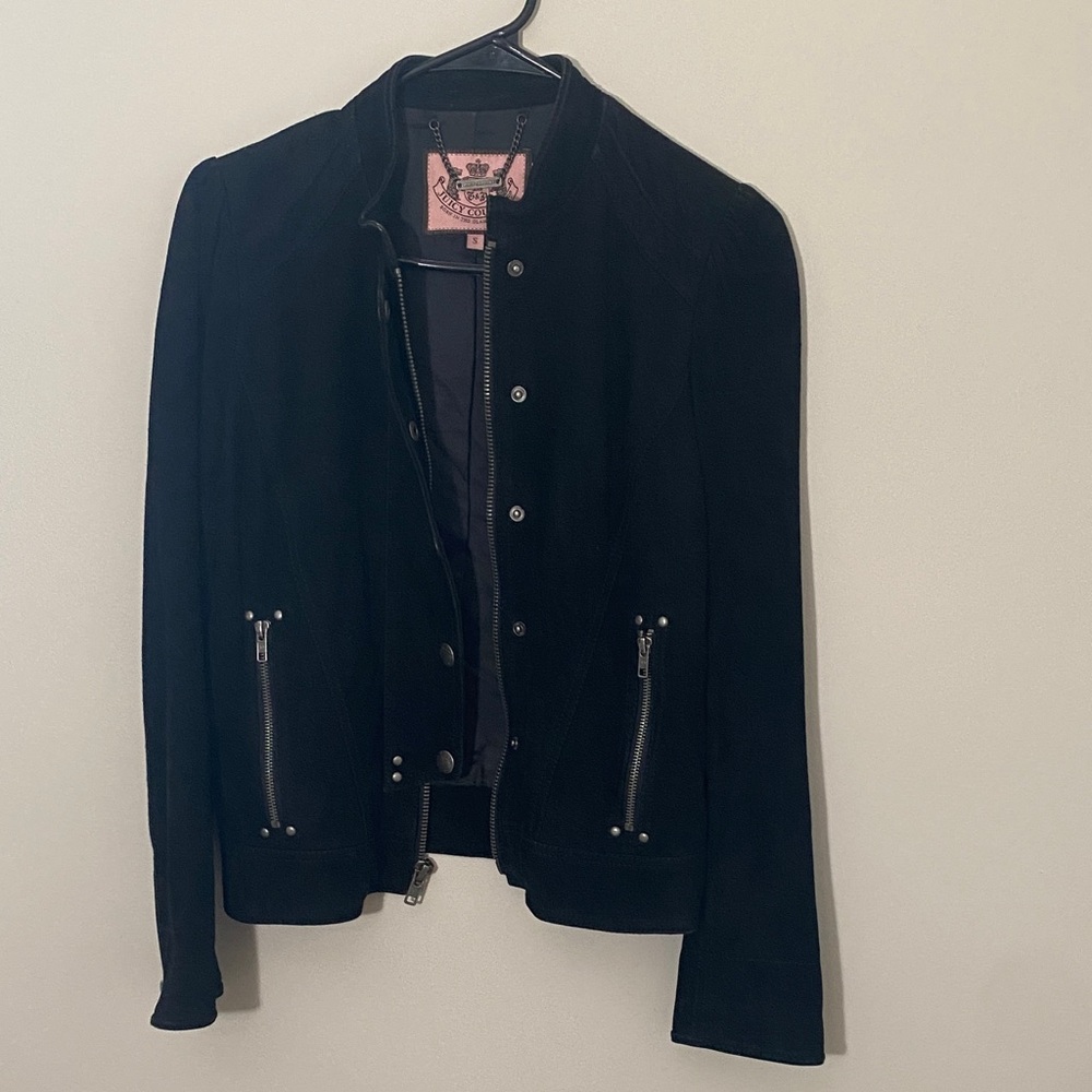 Juicy Couture Suede Black Jacket with Zipper Accents